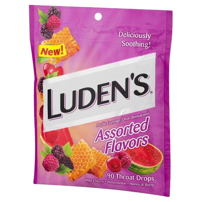 Luden's Soothing Throat Drops for Sore & Irritated Throats - Wild Cherry, Watermelon, Honey & Berry - 90ct