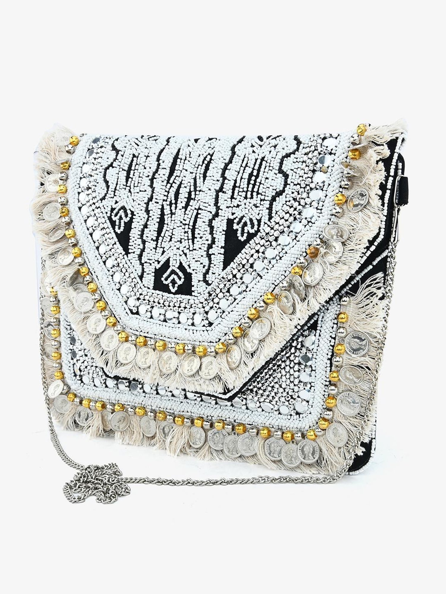 Gaurapakhi White Embellished Cross Body Bag