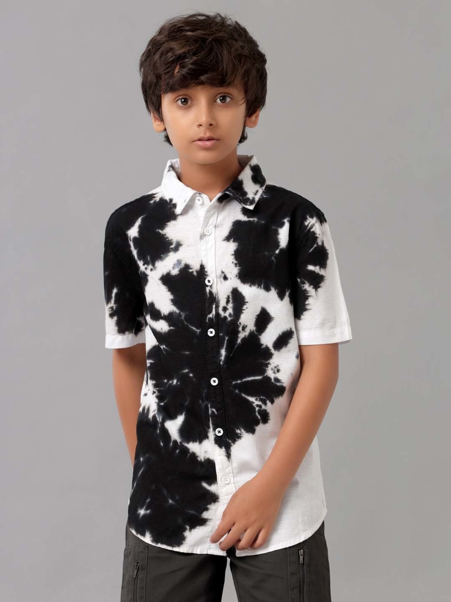 Under Fourteen Only Kids Black & White Cotton Printed Shirt
