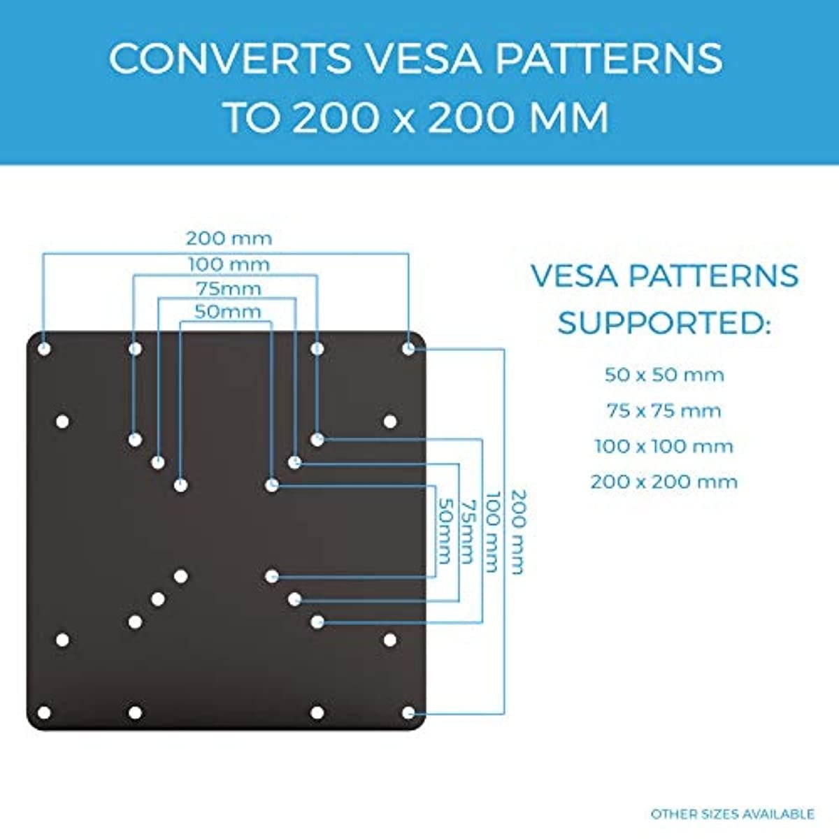 HumanCentric VESA Mount Adapter Plate for TV Mounts | Convert 75 x 75 and 100 x 100 to 200 x 200 mm VESA Patterns | Includes Hardware Kit
