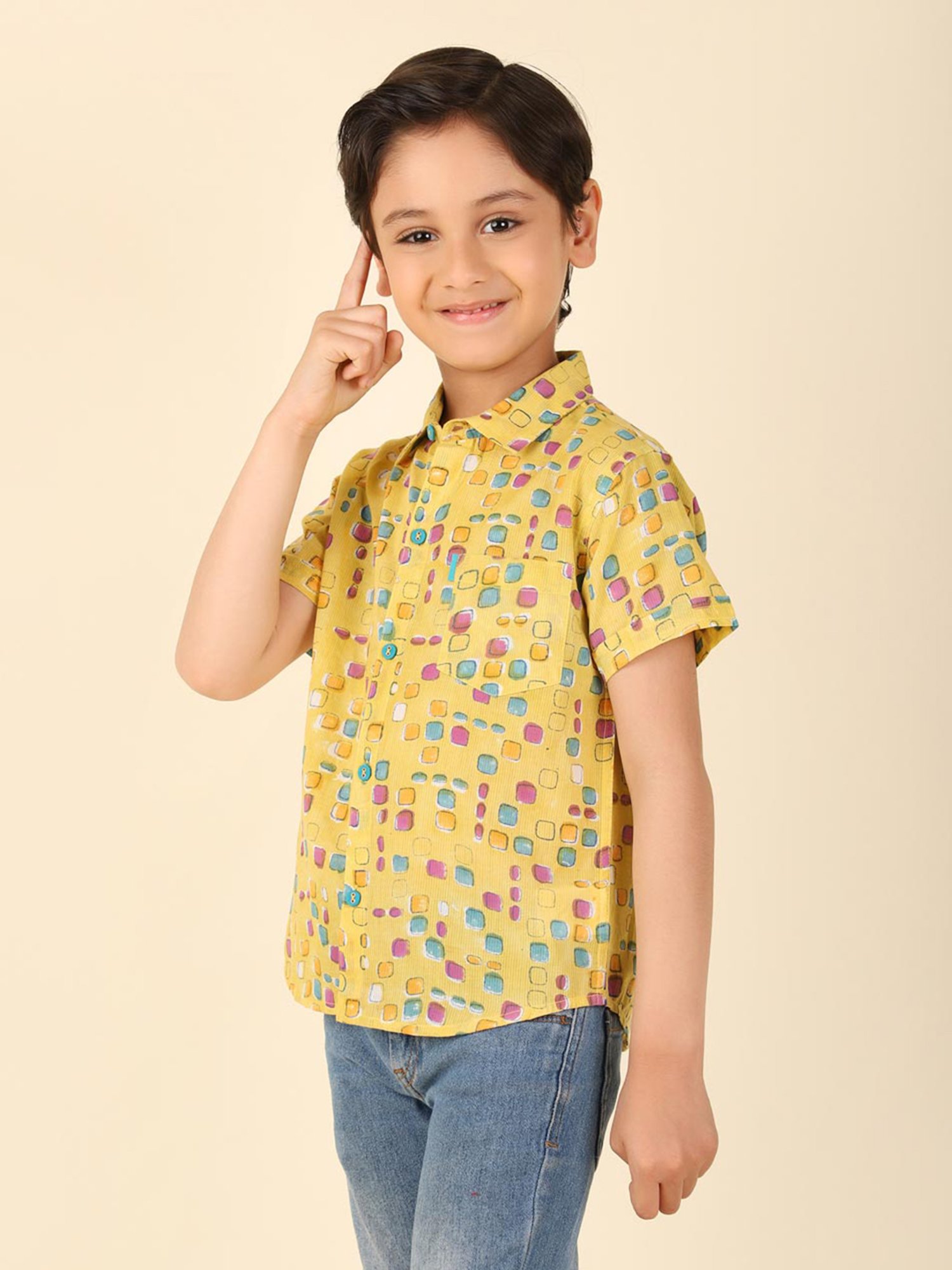 Mothercare Kids Blue Cotton Self Pattern Full Sleeves Shirt