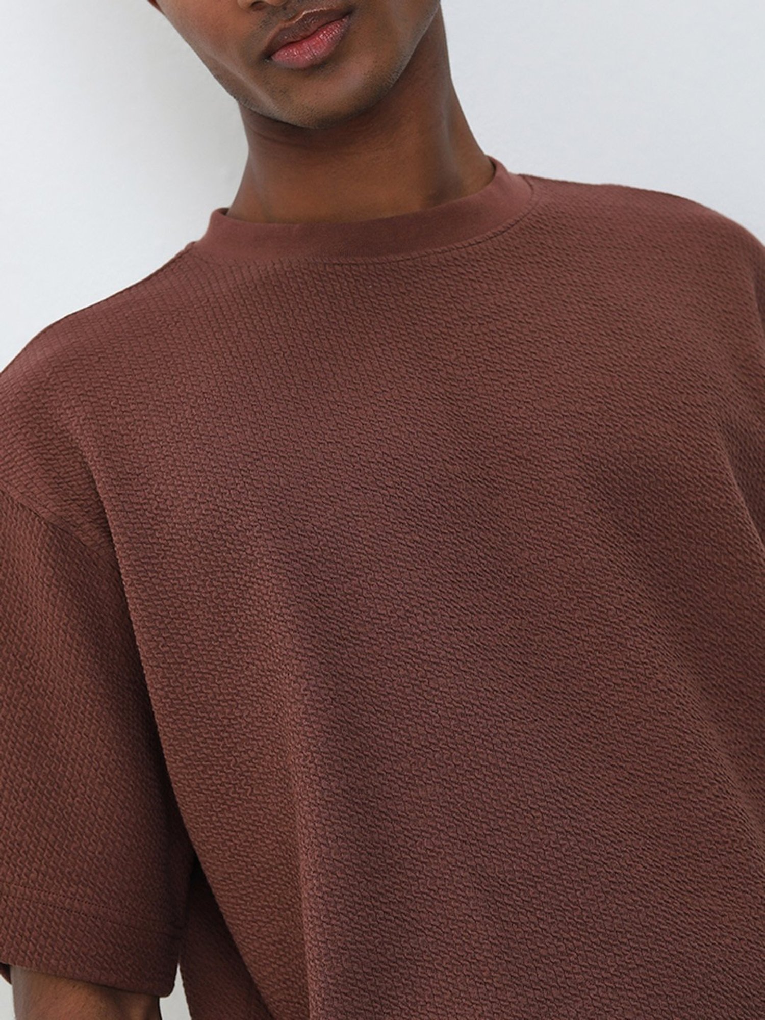 Studiofit by Westside Brown Textured Relaxed-Fit T-Shirt