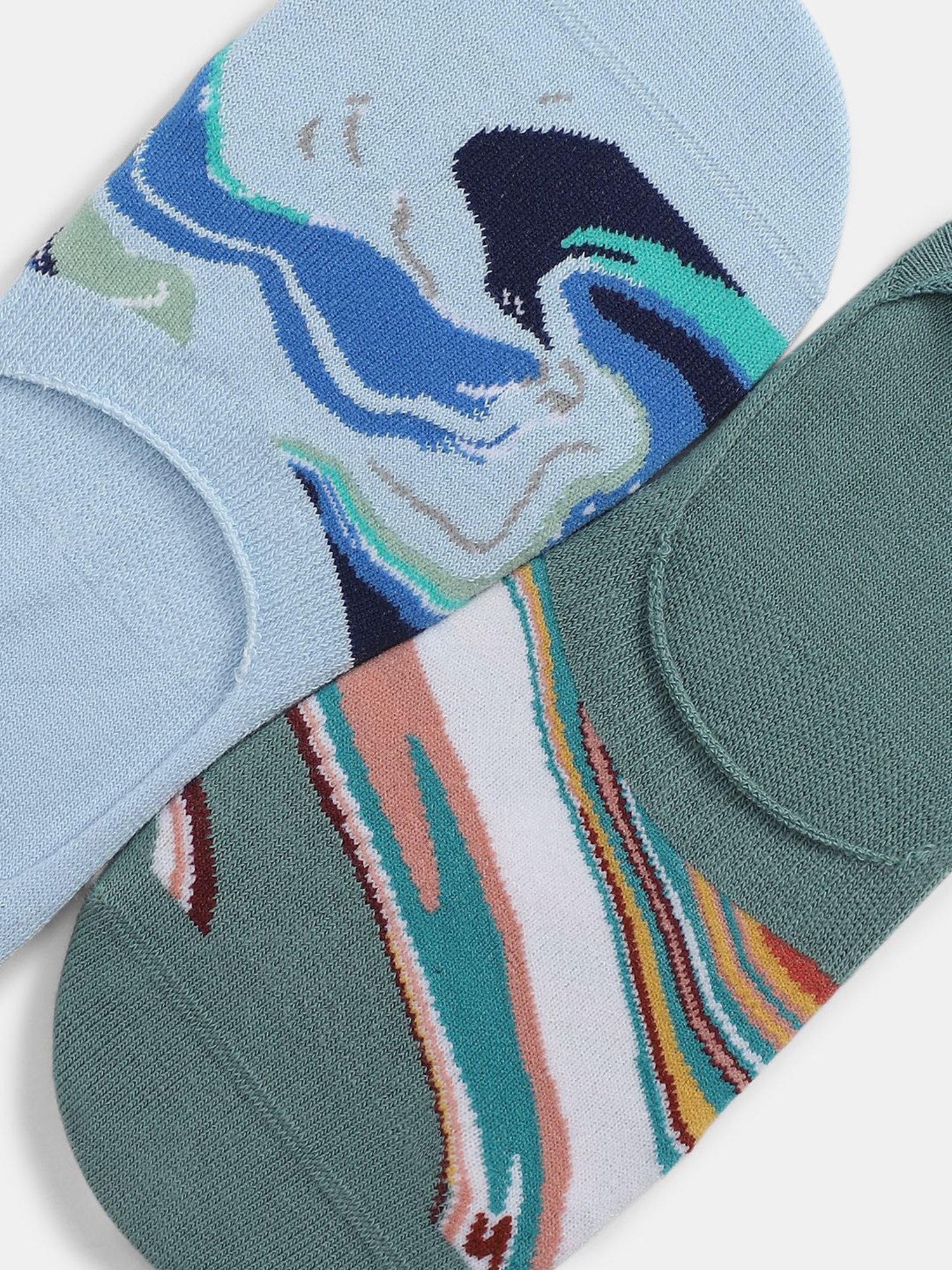 Jack & Jones Jacfluidic Footies Clear Sky Cotton Printed Shoe Liner Socks - Pack of 2