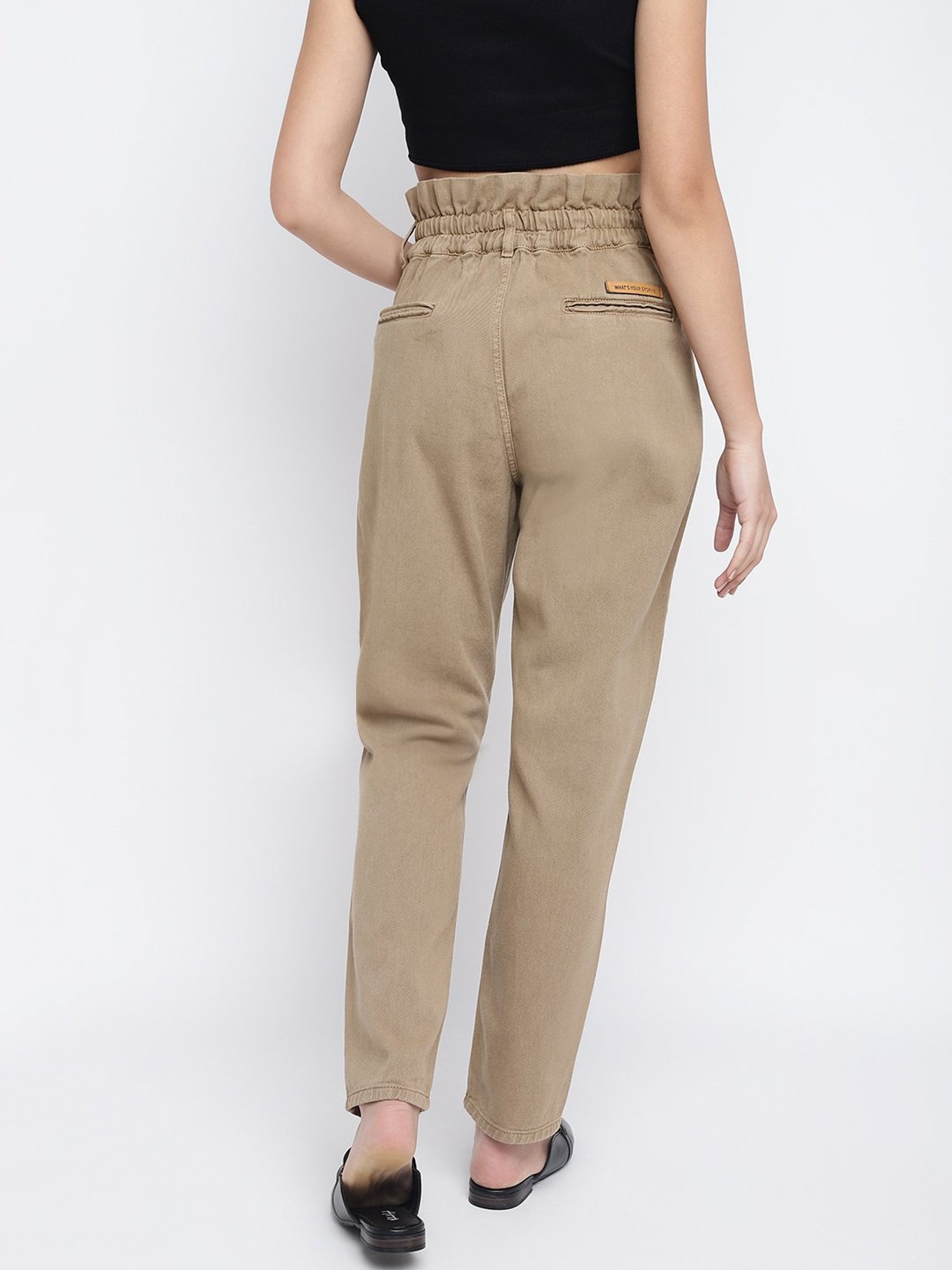 Tales & Stories Khaki Regular Fit High Rise Jeans