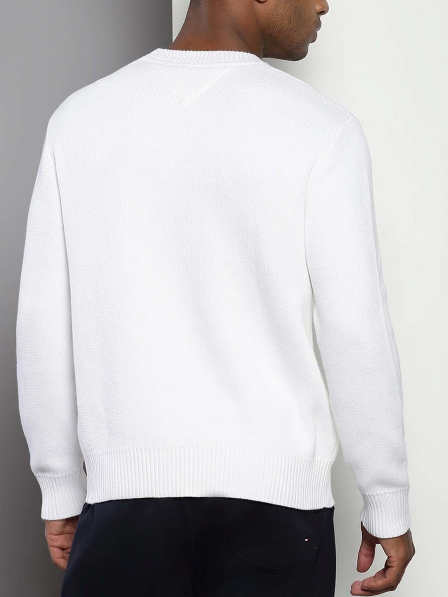 Tommy Hilfiger White Cotton Relaxed Fit Printed Sweater
