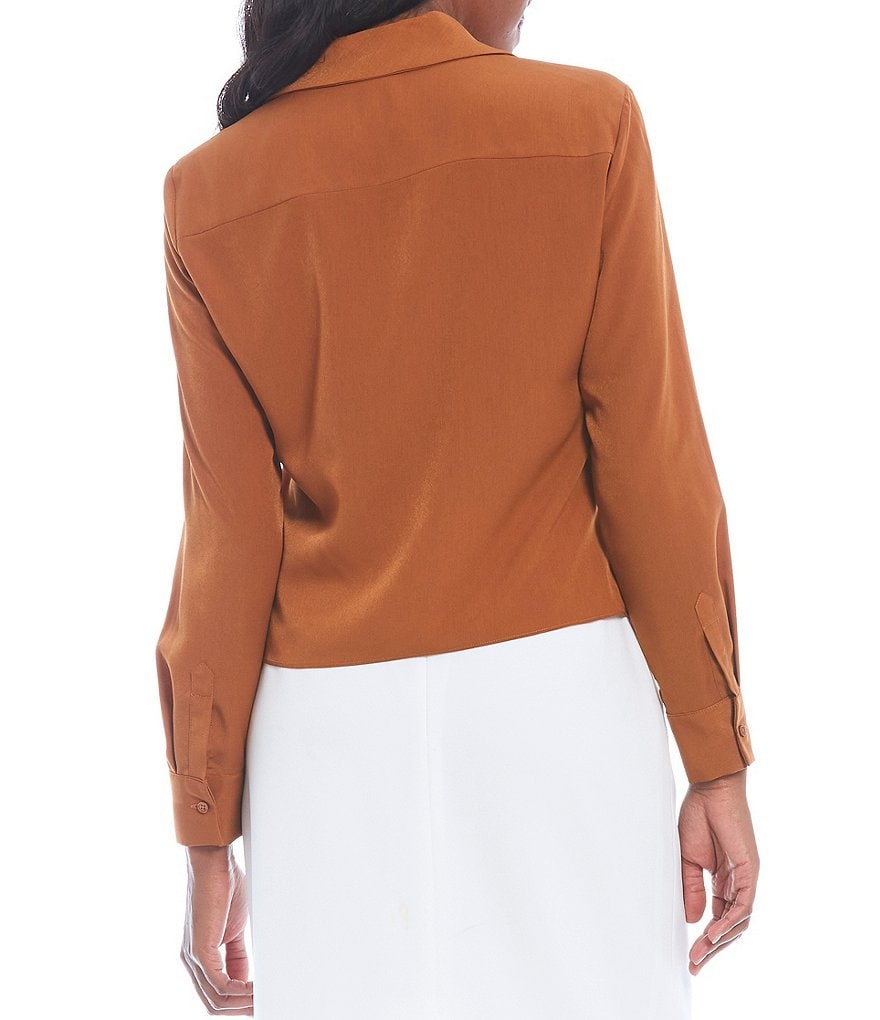 Preston & York Kinsley Tie Front Button Down Long Cuff Sleeve Woven Shirt