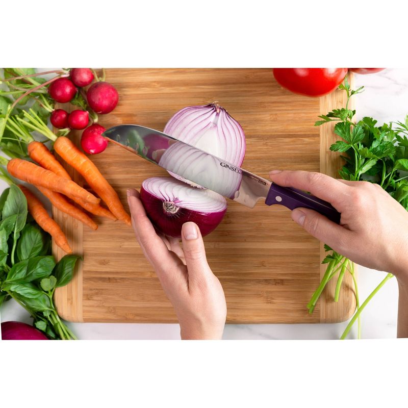 Ginsu Kiso Dishwasher Safe 14pc Knife Block Set Natural with Purple Handles