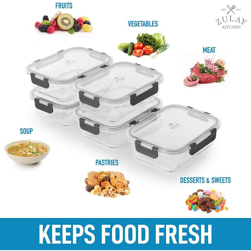 Snap Lock Glass Food Container with Lids (5-Pack)