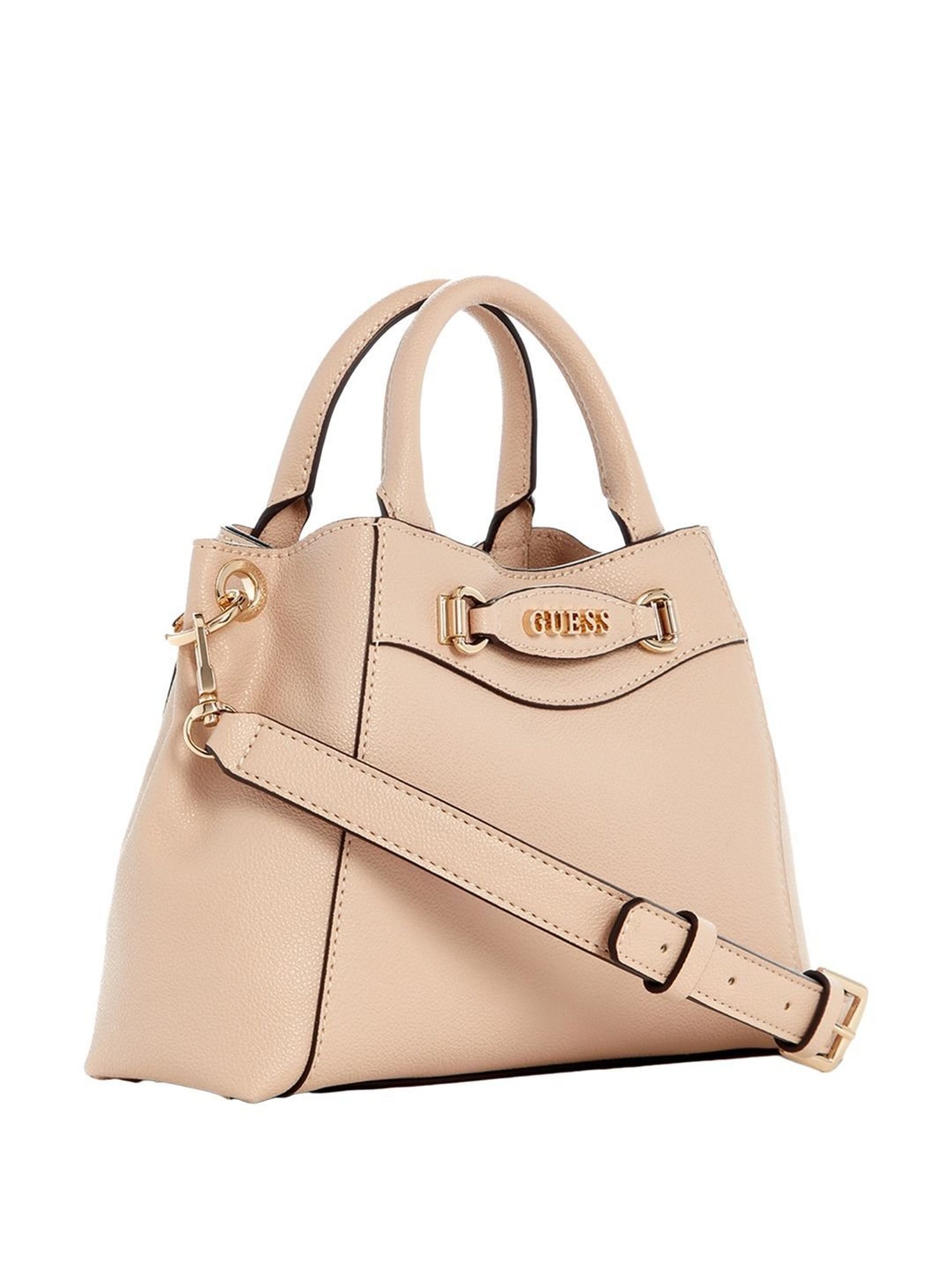 Guess Beige Solid Satchel Handbag
