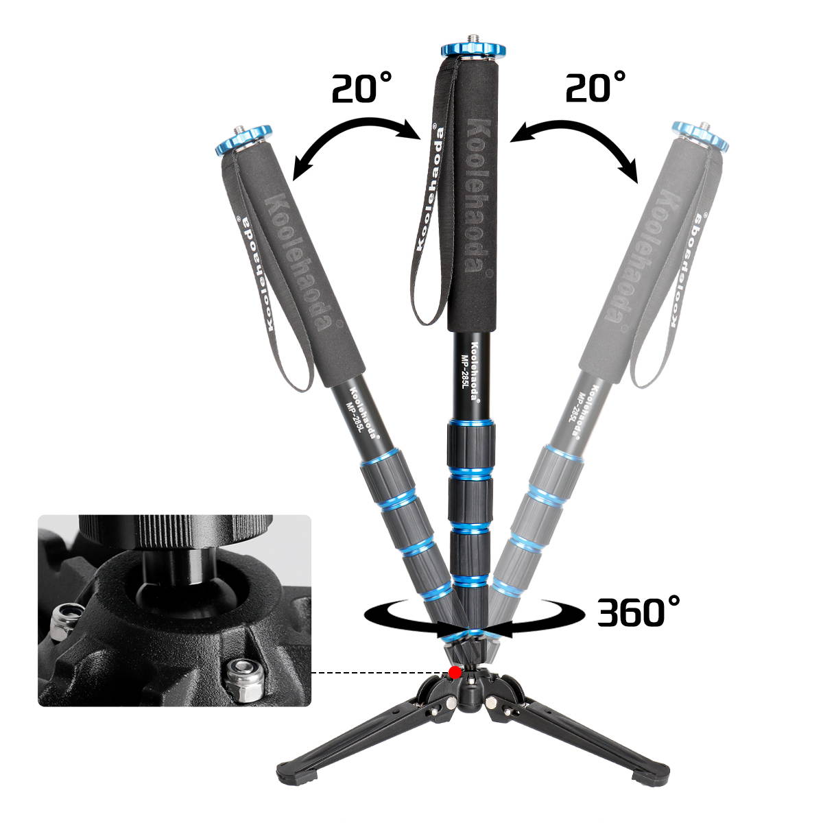 koolehaoda 68-Inch Professional Camera Monopod with Folding Metal 3 Legs Support Base, 17.6 lbs Load Capacity(MP-285L+M3)