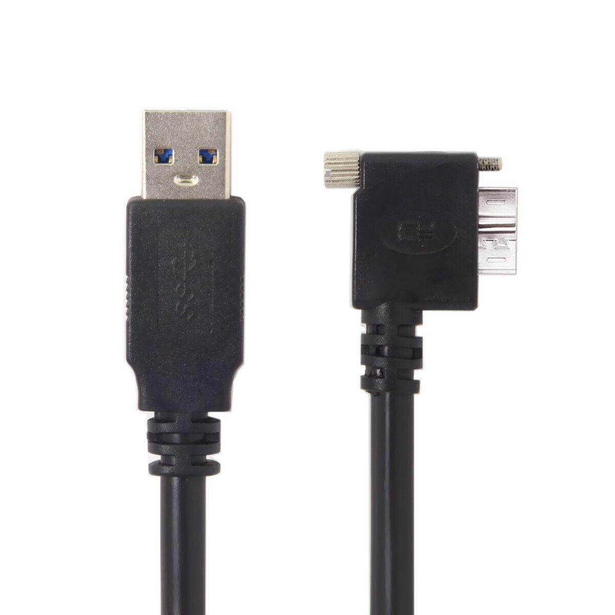 USB 3.0 Male to 90 Degree Left Angled Micro-B Micro USB 3.0 Type-B Male Data Cable with Screws Mount for Industrial Camera 3m