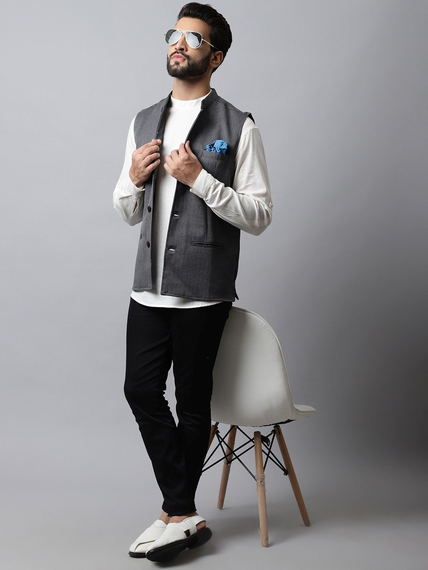 Even Grey Regular Fit Printed Nehru Jacket