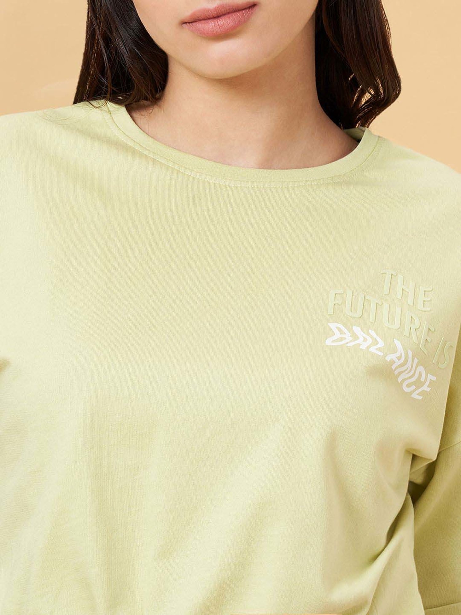 Ajile by Pantaloons Sunny Lime Cotton Printed Crop Top