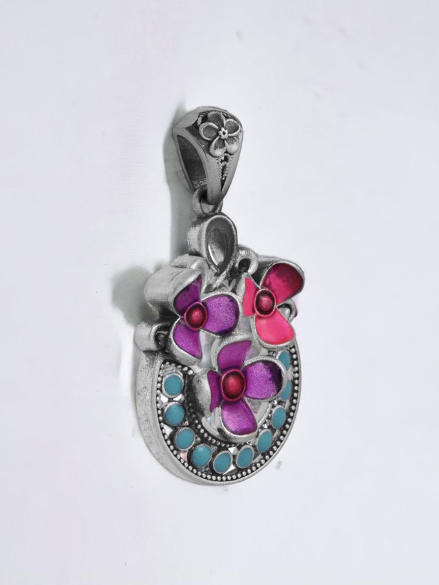 Rihi by P.C. Chandra Jewellers 92.5 Sterling Silver Oxidized Tulip Pendant for Women & Girls