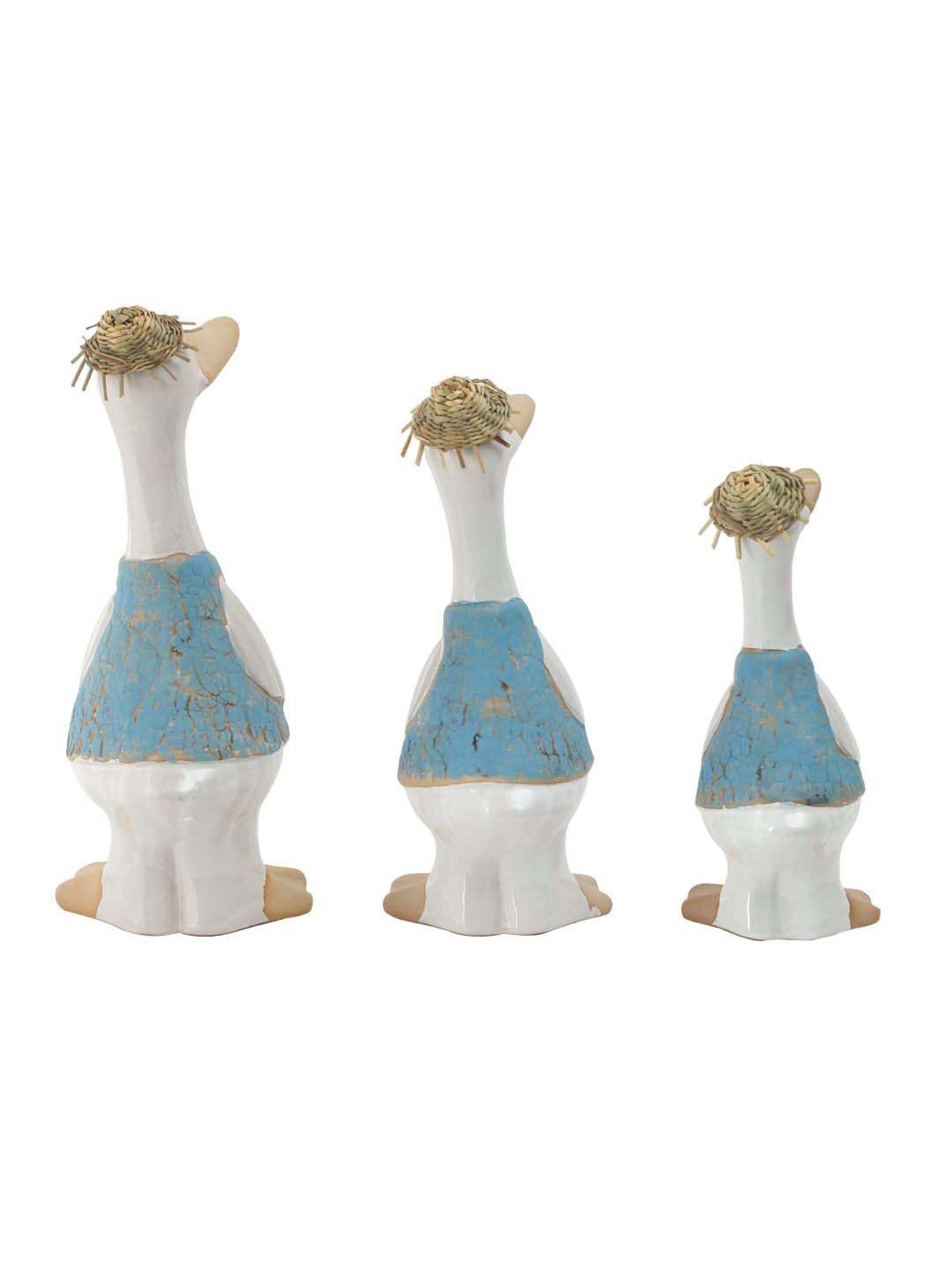 Tayhaa White & Blue Ceramic Duck Showpiece - Set of 3