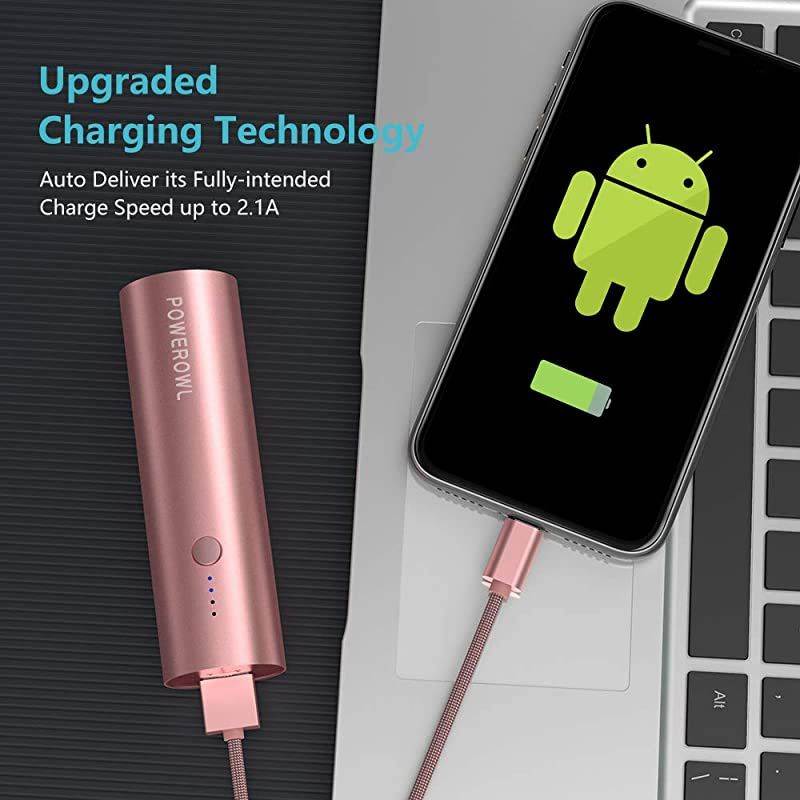 Portable Charger (5000mAh, Ultra-Compact, Universal) Travel Small USB Power Bank, High Capacity Lightweight External Battery Pack Compatible with iPhone iPad Samsung and More - Rose Gold