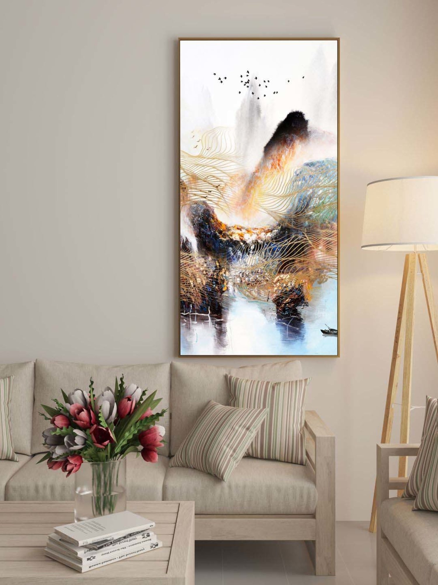 Art Street Gold & Black Colorful Mountain Large Panel Wall Art Print