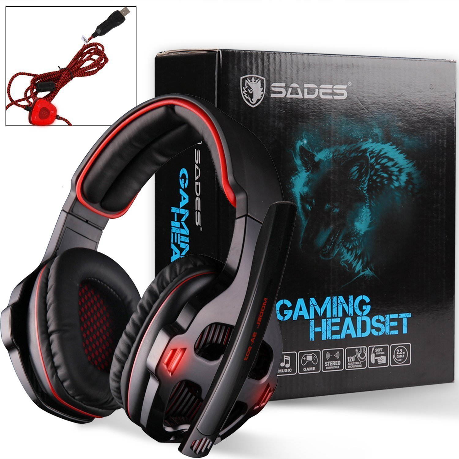 SADES SA903 Surround Sound Gaming Headset with Microphone for PC Computer Laptop (Black)