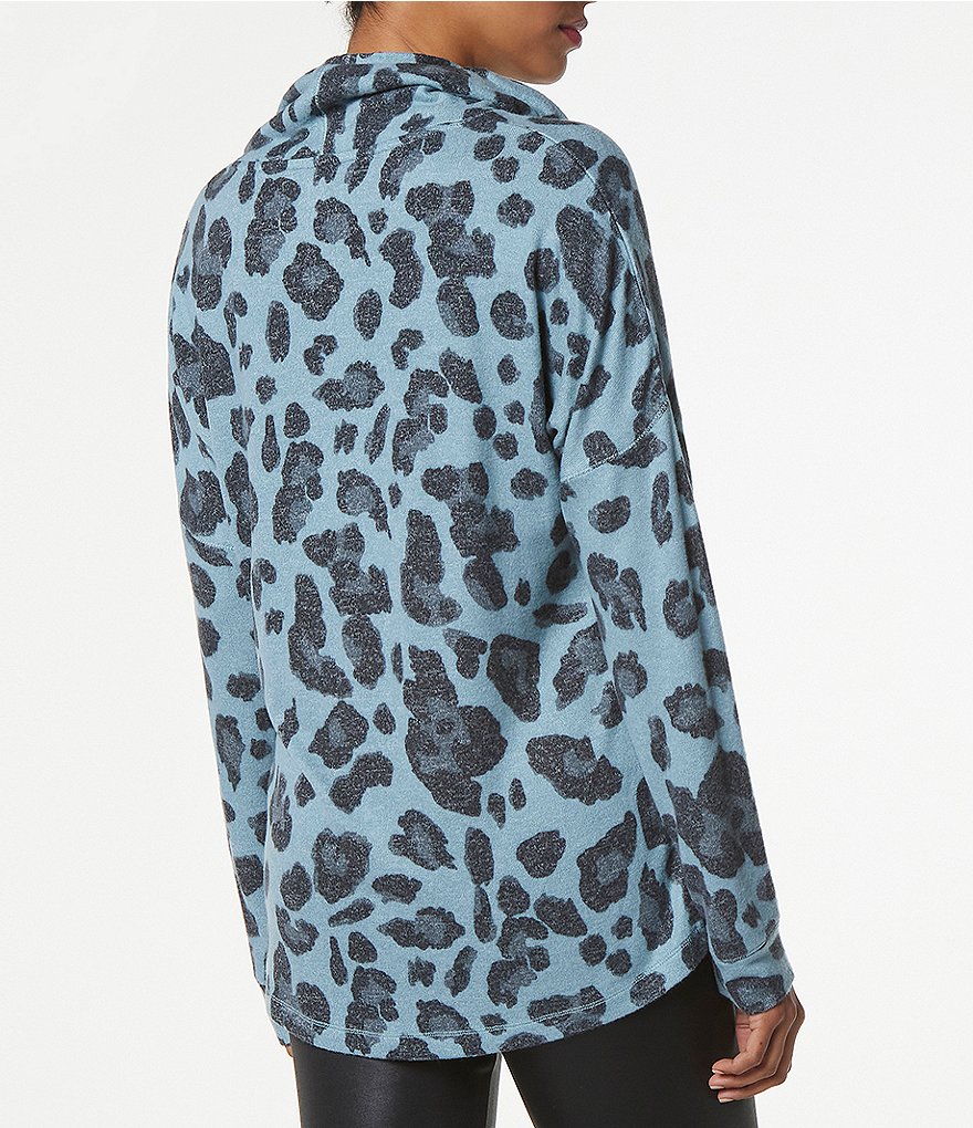 Marc New York Performance Animal Print Soft Hacci Cowl Neck Long Sleeve Tunic