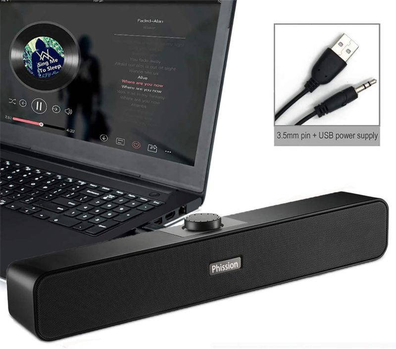 Soundbar,Computer Speakers with 2 Diaphragm USB Powered Speaker, 2.0 Stereo Speaker for Laptop Desktop PC Cellphone Laptop Game Console, Plug and Play, Black Glossy (Upgrade)