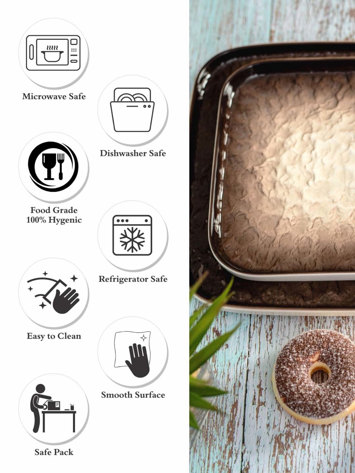 White Gold White & Brown Porcelain Square Snack Platters - Set of 2