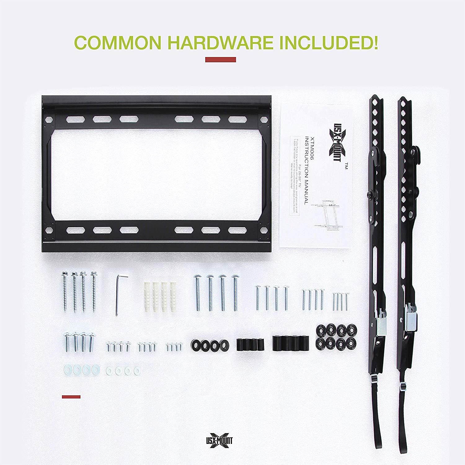 USX MOUNT XTM006-Low Profile Tilting TV Wall Mount Bracket for Most 26-55" LED, LCD, OLED, 4K TVs-Fit for 32, 40, 50, 55 TV with VESA 75x75mm to 400x400mm-Weight Capacity Up to 99lbs, Fits 16" Stud