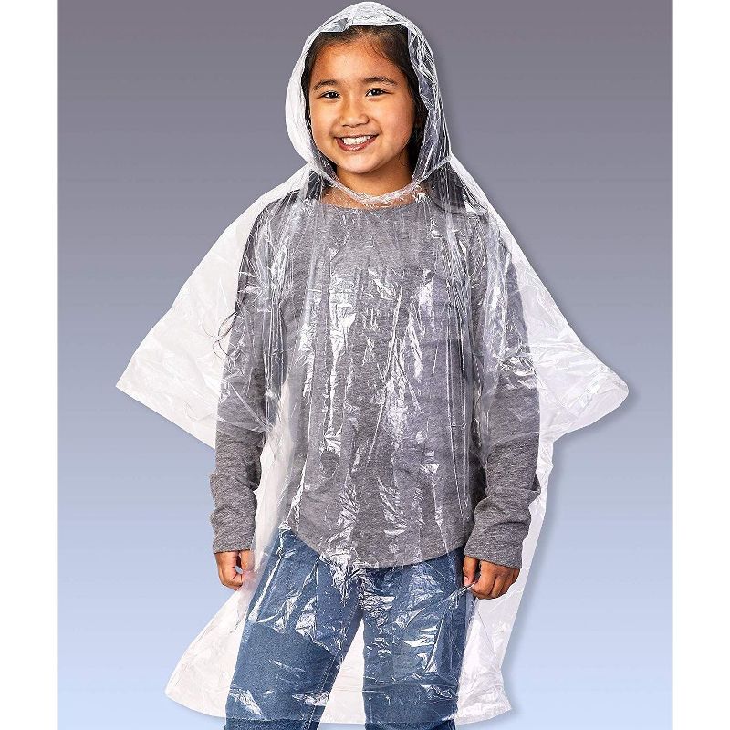 Juvale 10 Pack Kids Disposable Rain Ponchos with Ball, Child Emergency Waterproof Raincoat, 42.5 x 36.5 In