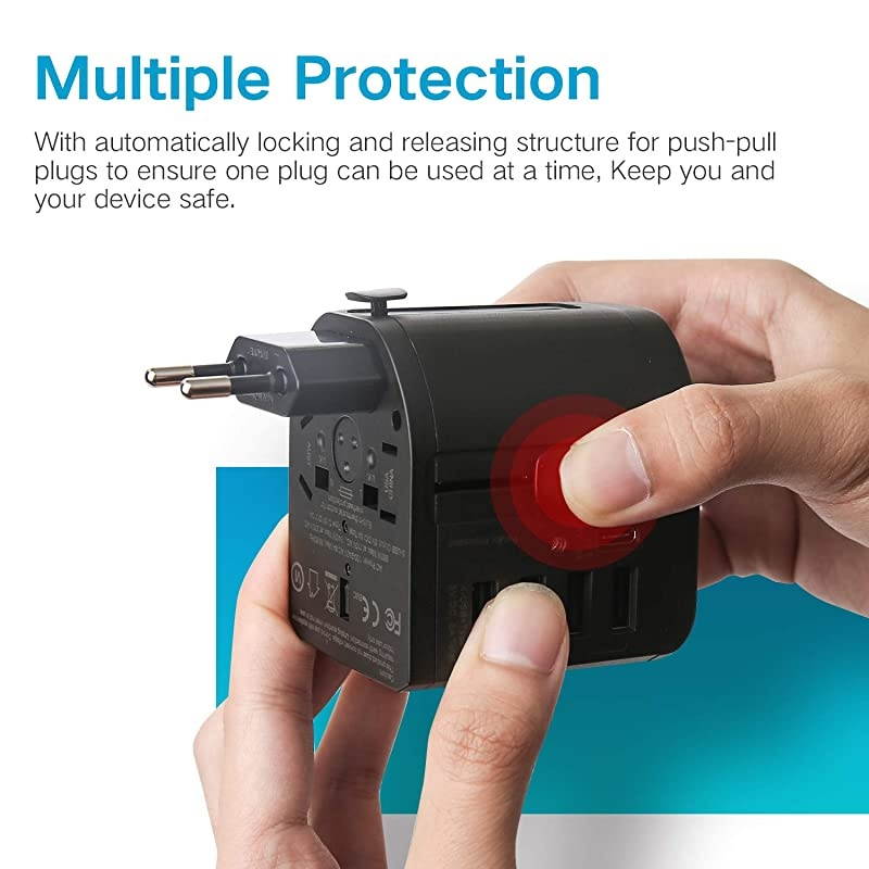 Upgraded 2000W Travel Adapter Allinone International Power Adapter with 4 USB Type C European Adapter Travel Power Adapter Wall Charger for UK EU AU Asia by