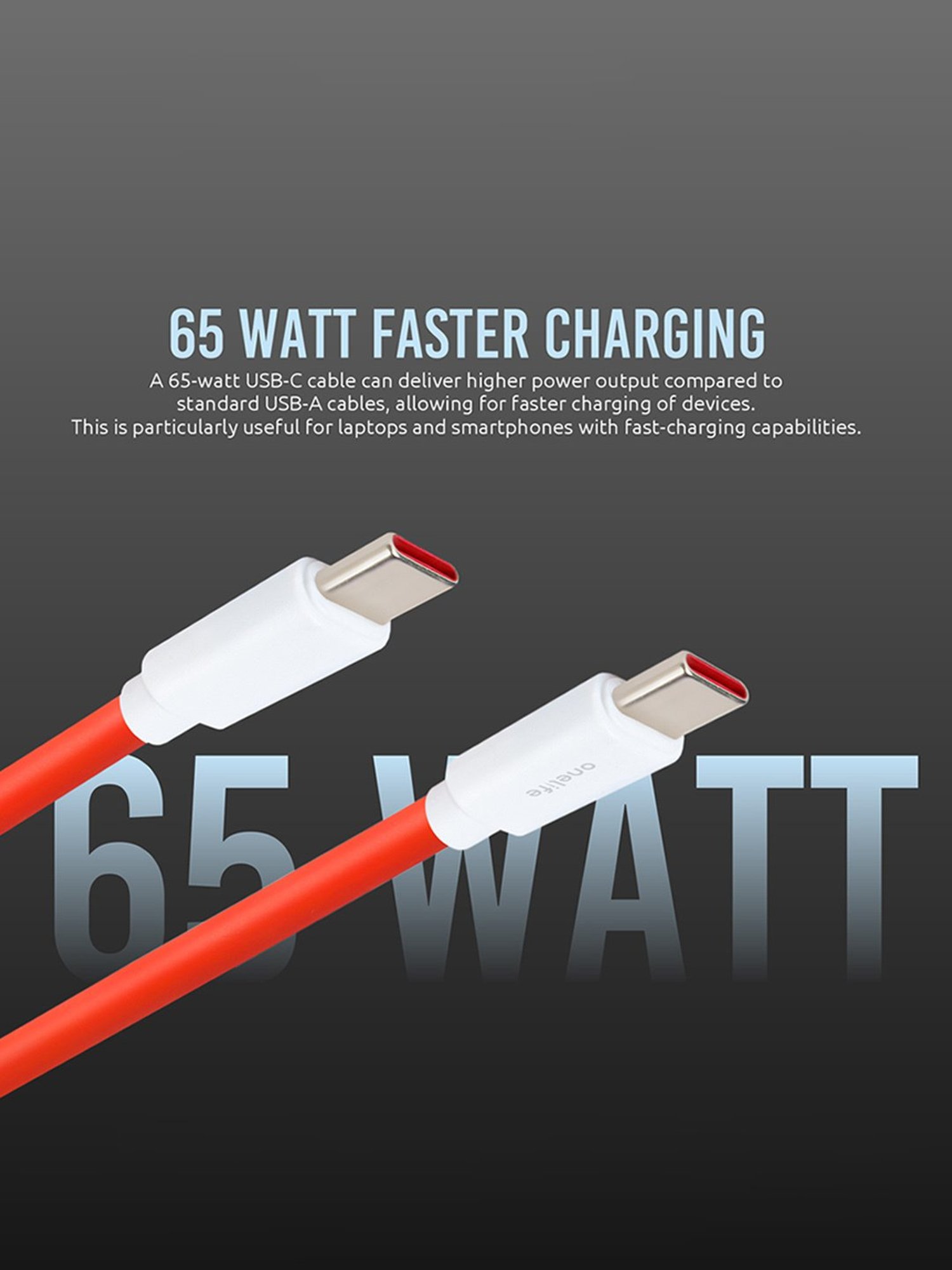 Onelife 10 65 Watt C to C Data Cable with Transfer Speed up to 480 Mbps ( Red)