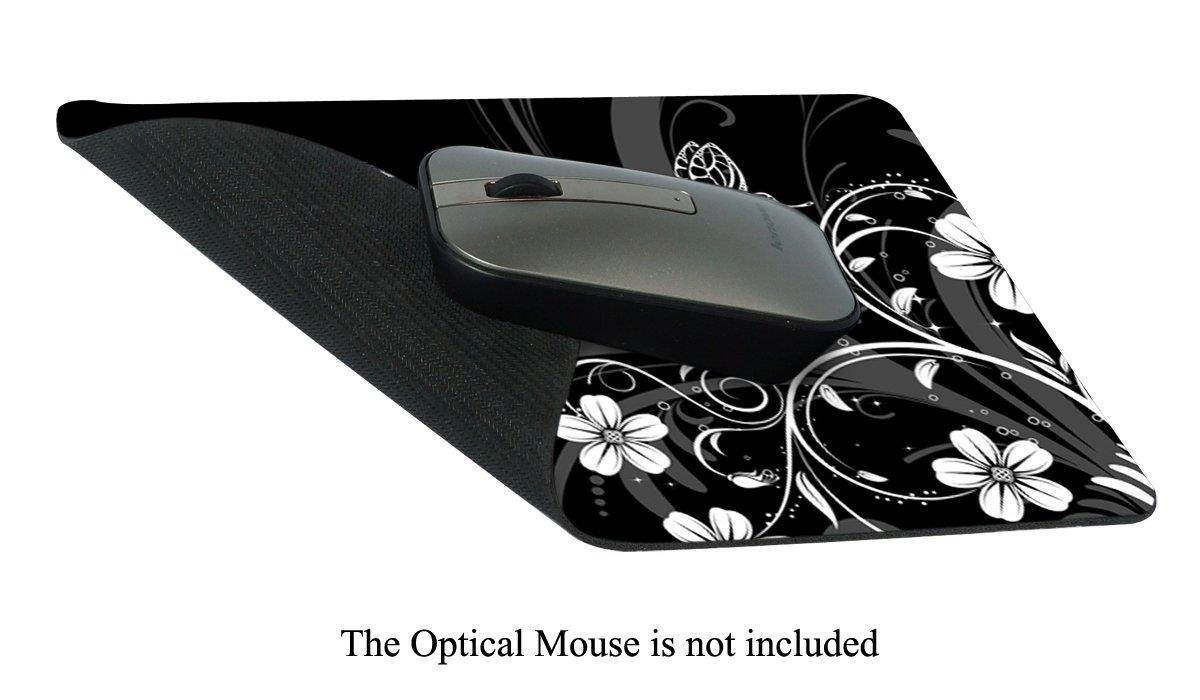 Meffort Inc Standard 9.5 x 7.9 Inch Gaming Mouse Pad - Black White Flower Butterfly