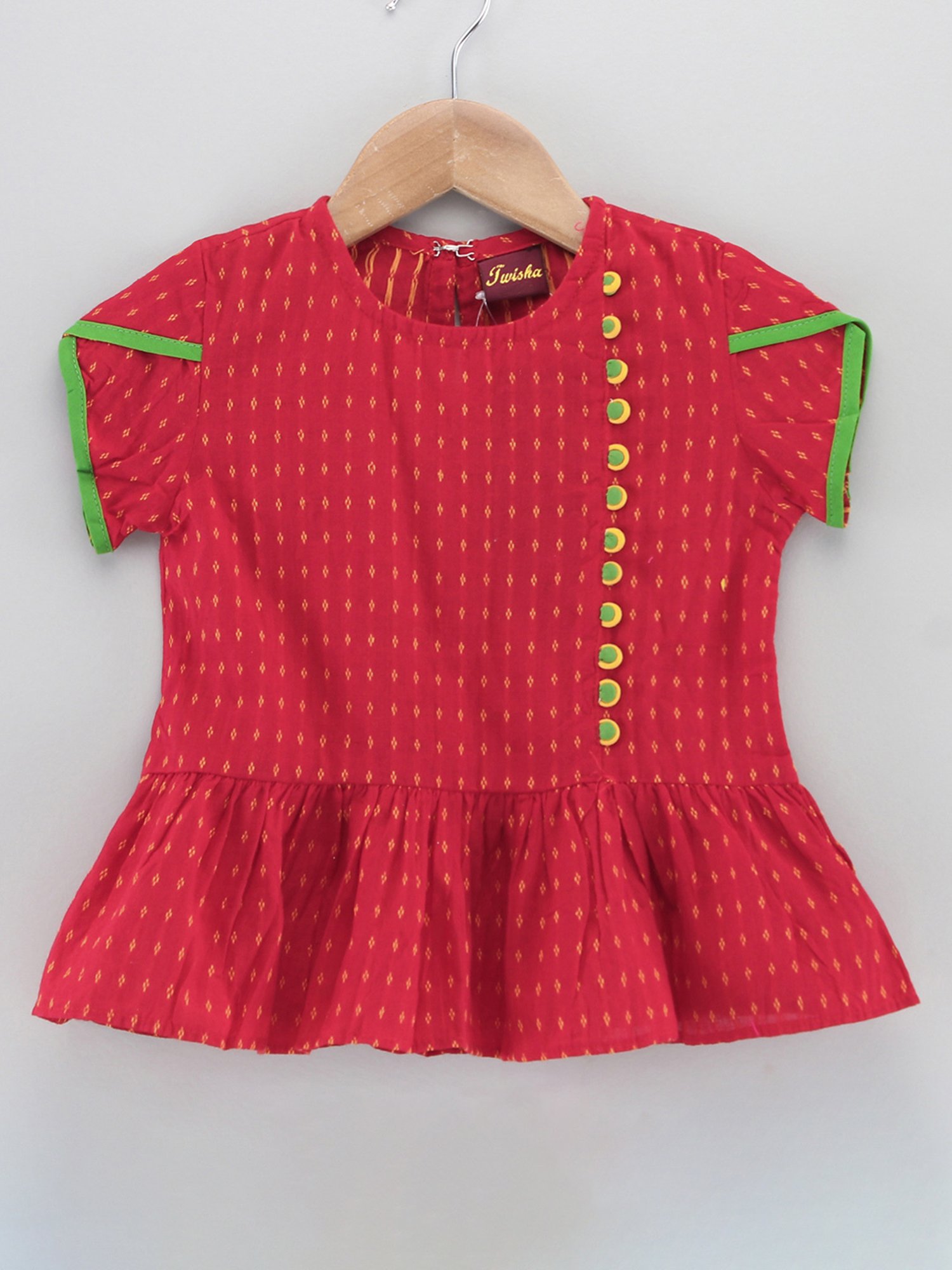 TWISHA Kids Red & Yellow Self Design Top with Dhoti