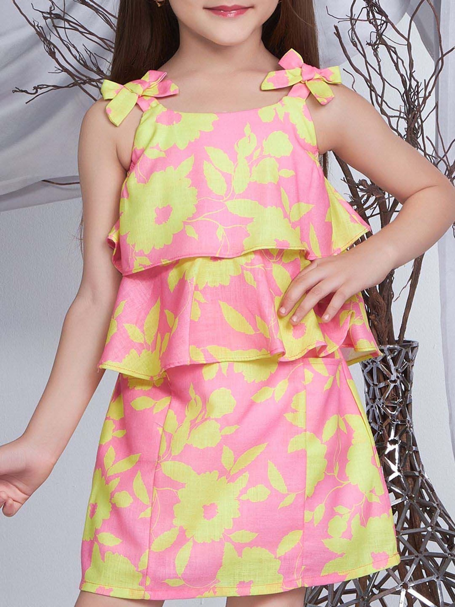 Peppermint Girls Pink Linen Floral Coordinate Set