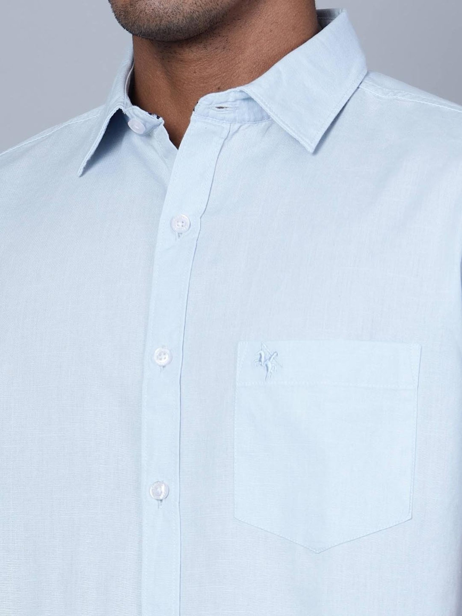 Cantabil Sky Blue Cotton Regular Fit Shirt