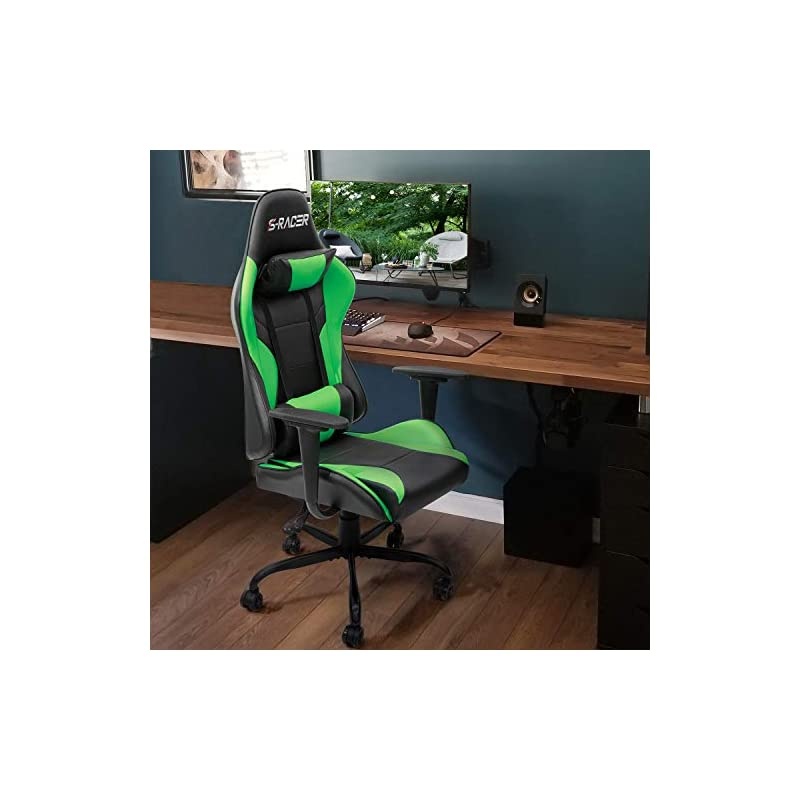 Height Swivel Ergonomic Executive Headrest for Adults Gaming Office Computer High Back Racing Desk Chair PU Leather Adjustable Seat, Black