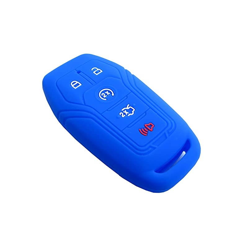 Autotech Silicone Rubber Keyless Entry Car Remote Key Cover Shell Case for Ford F150 Lincoln MKZ MKC Mustang Fusion F450 1 Pair Black+Blue