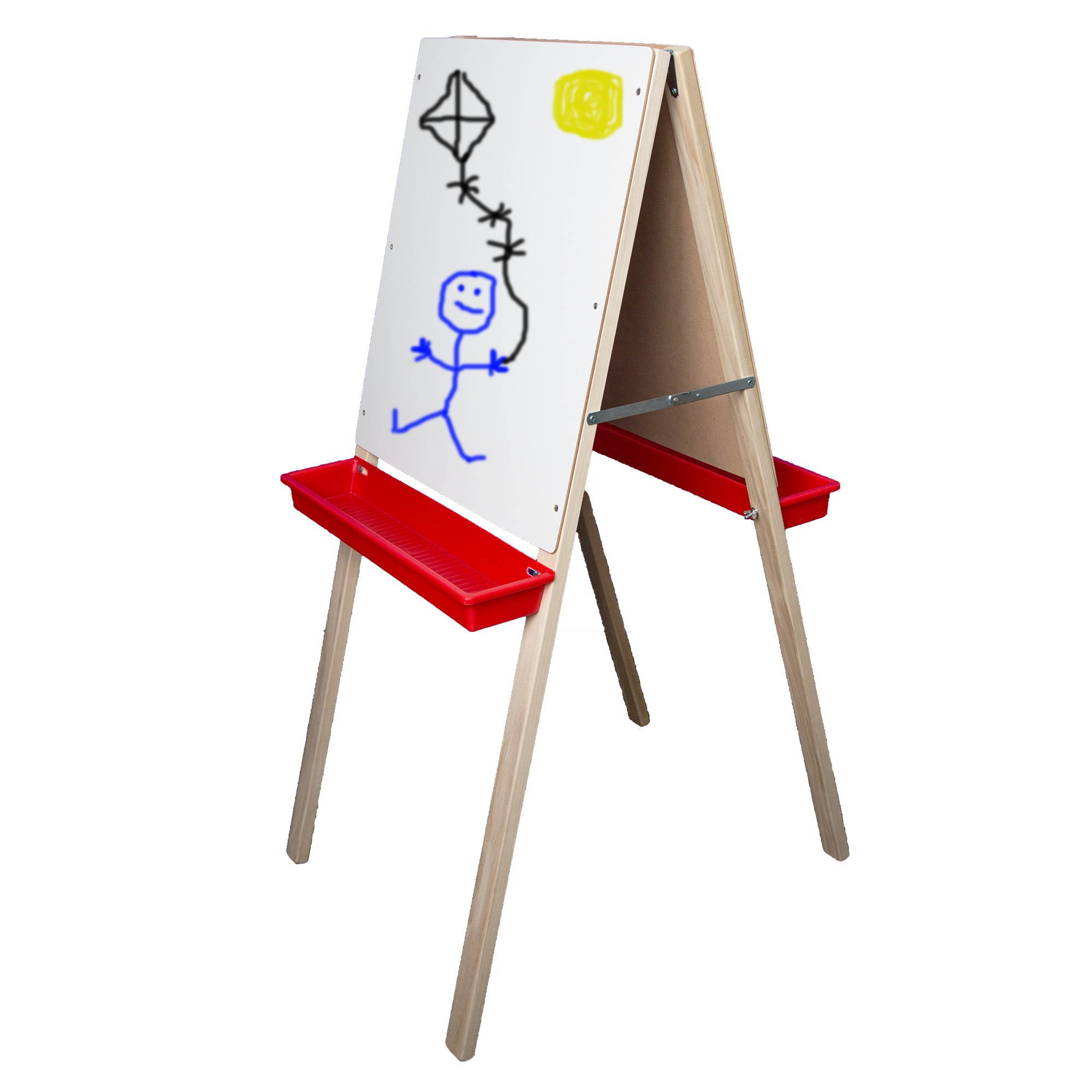 Flipside Products Solid Wood Chalkboard/White Dry-Erase Child's Double Easel with 2 Plastic Trays - 44" x 19"