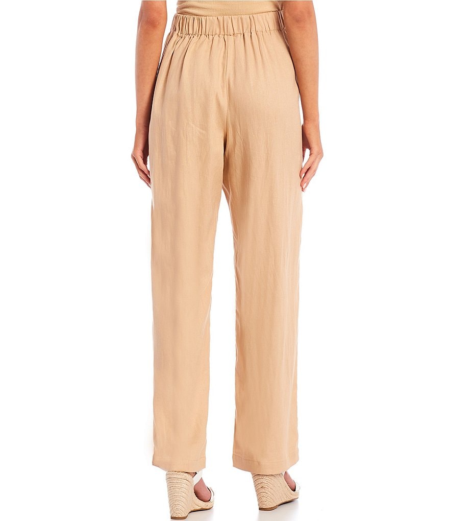 June & Hudson Button Front Wide Leg Linen Pants