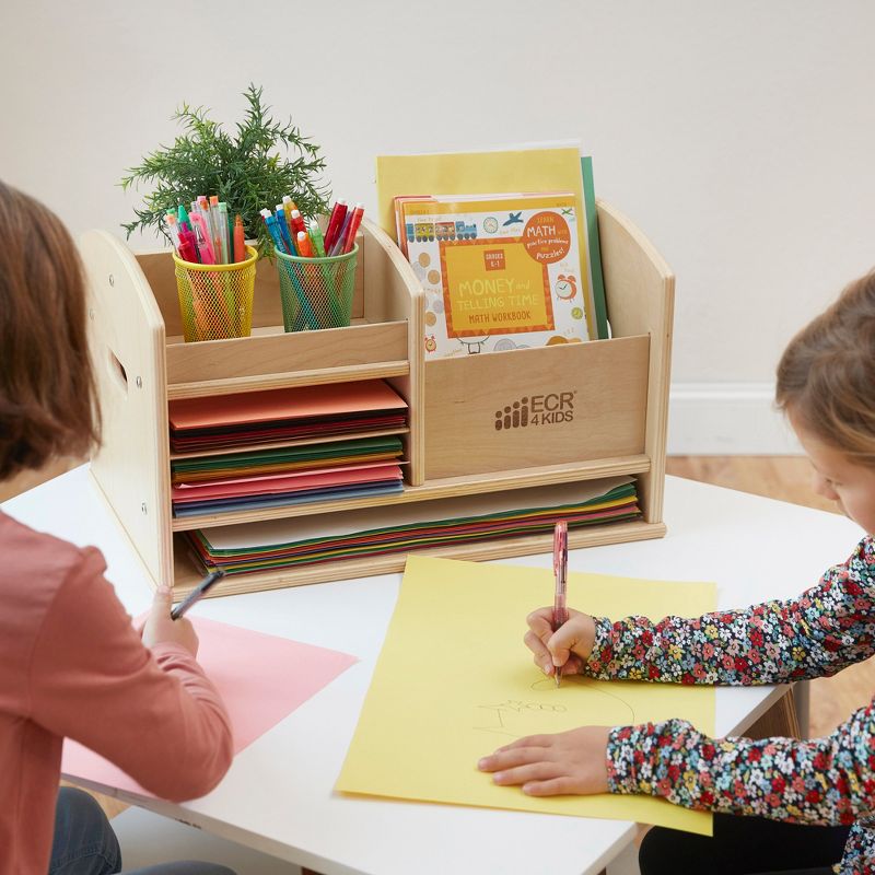 ECR4Kids Birch Tabletop Supplies Storage Center, Teacher Caddy, Wood Desktop Organizer - Natural