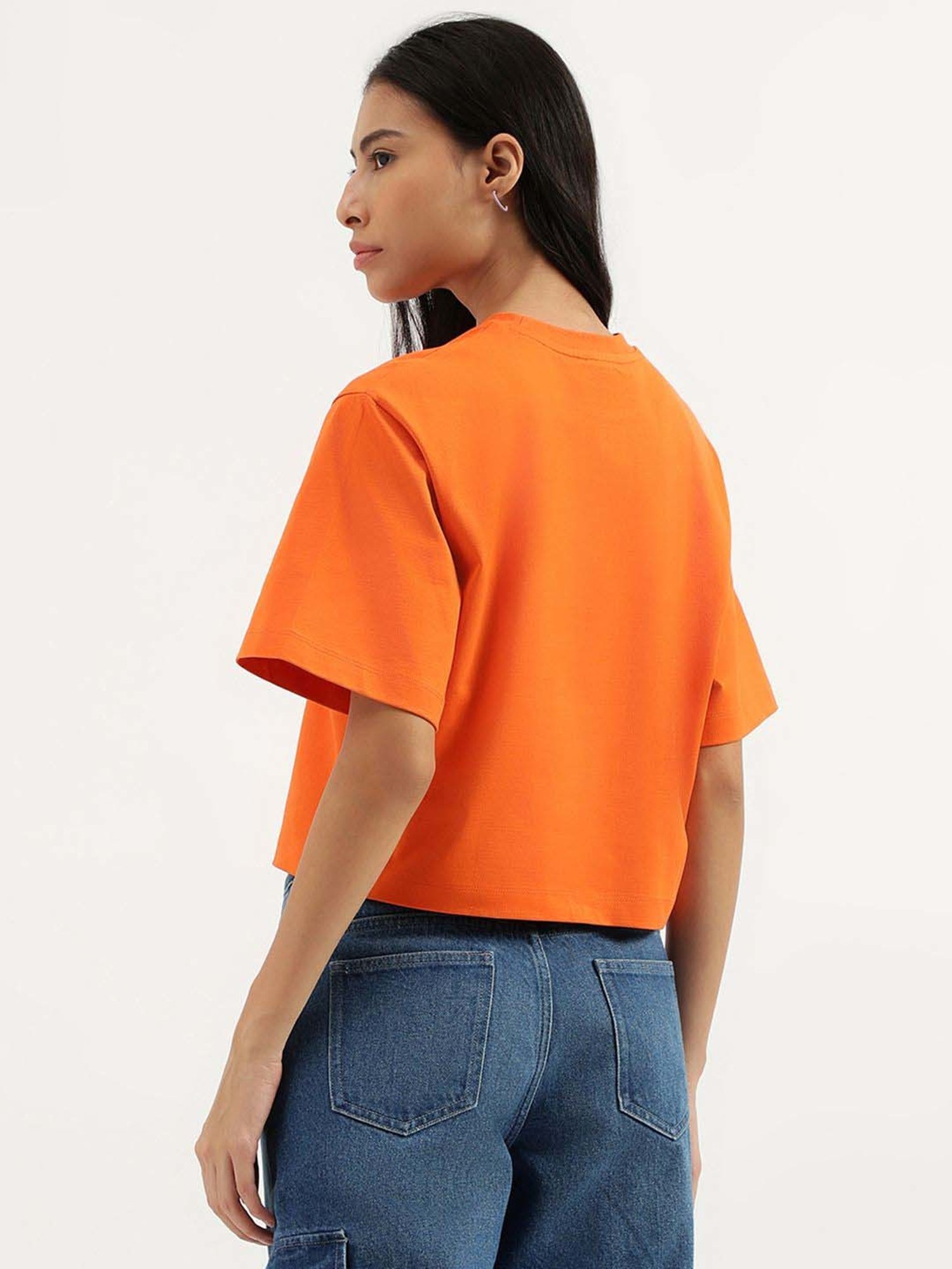 United Colors of Benetton Orange Cotton Debossed T-Shirt