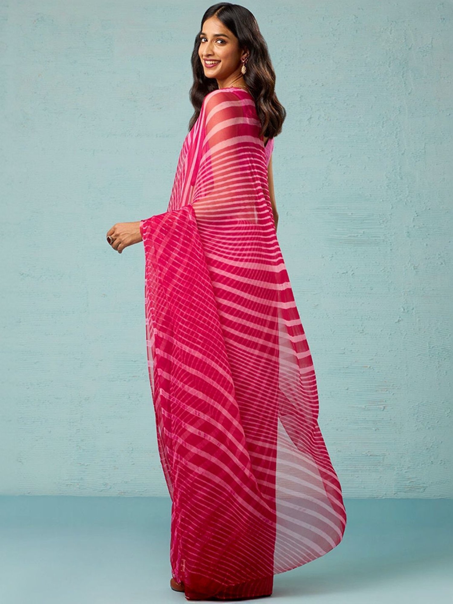 Taneira Pink Striped Saree With Unstitched Blouse