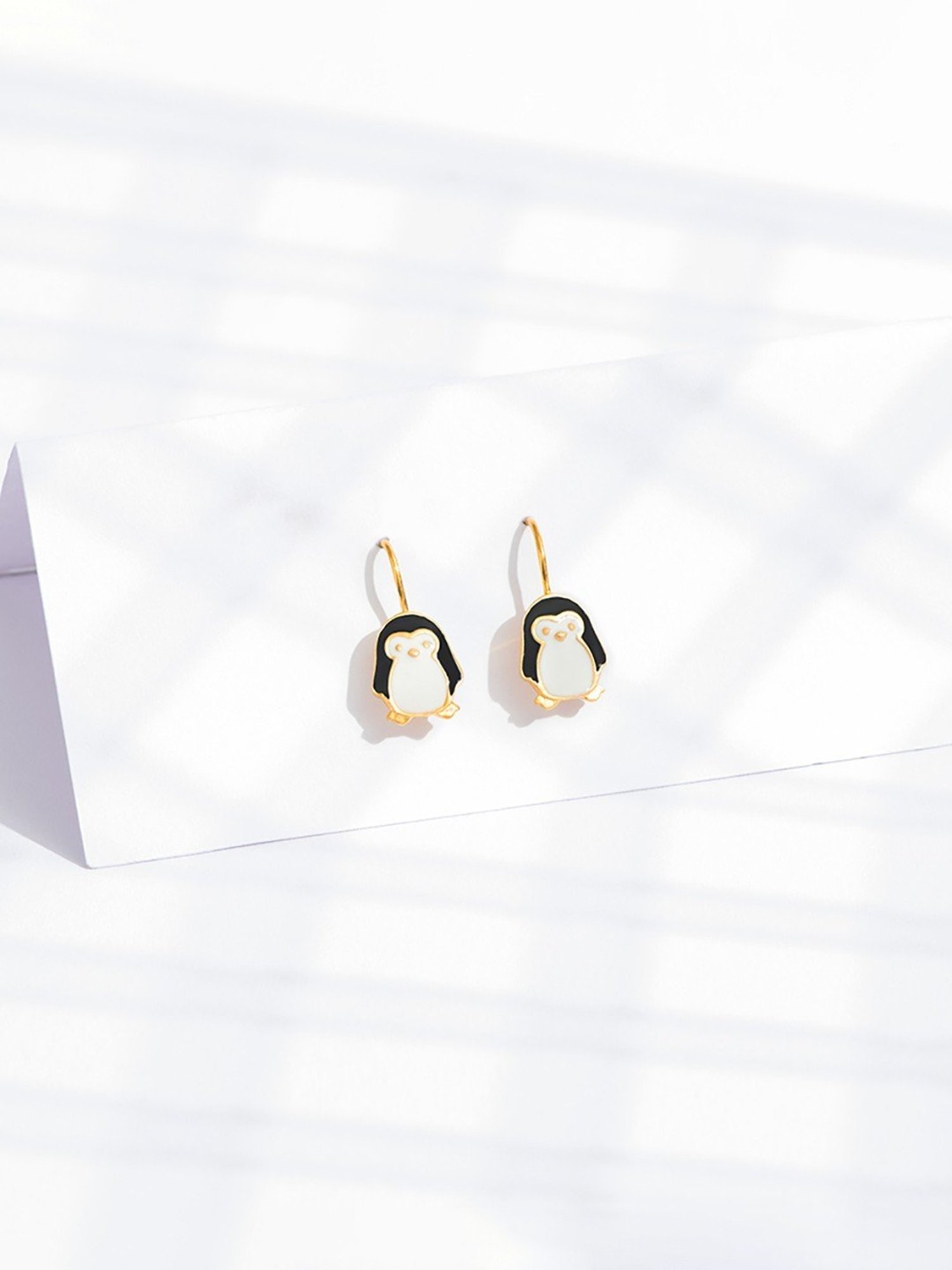 P.N.Gadgil Jewellers 22k Yellow Gold Snowy Penguin Drop Earrings