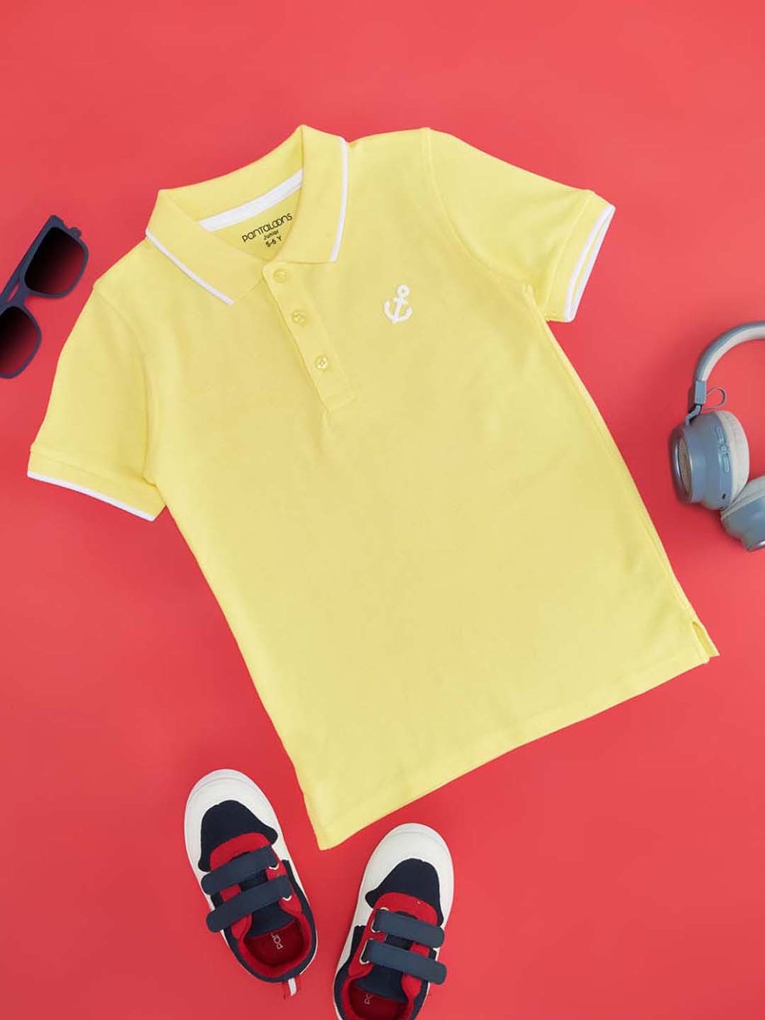 Pantaloons Junior Boys Boys Primrose Yellow Cotton Logo Polo T-Shirt