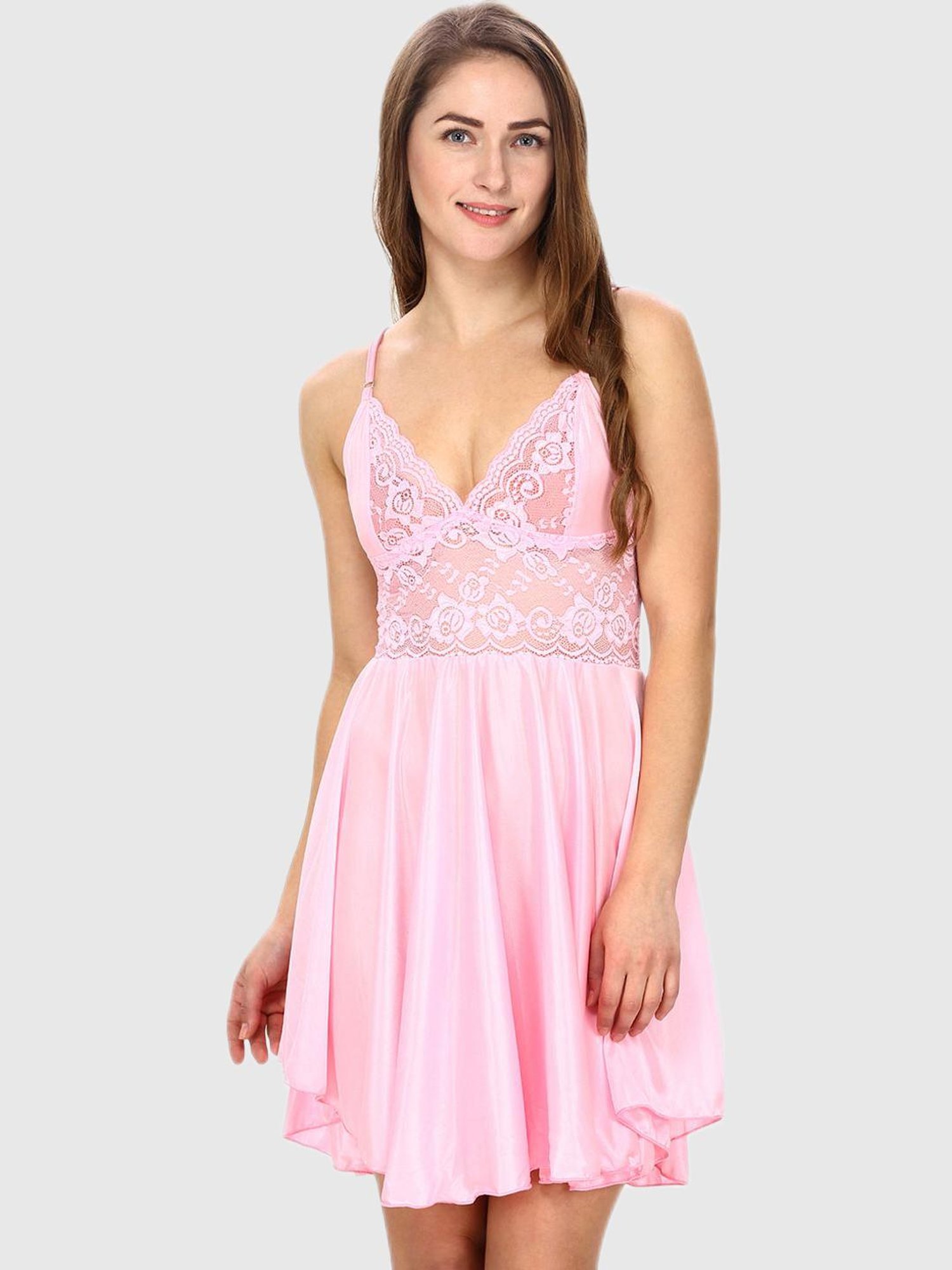 Secret Wish Pink Solid Night Dress