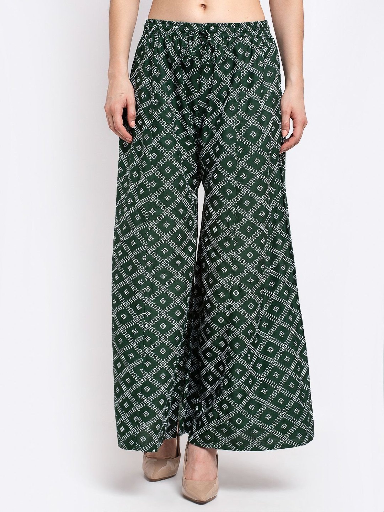 Gracit Green & Pink Printed Palazzos - Pack Of 2