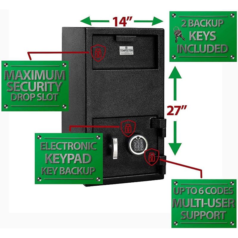 Templeton Safes Large Depository Safe with Electronic Keypad and Key Backup, 1.4 CBF, Black