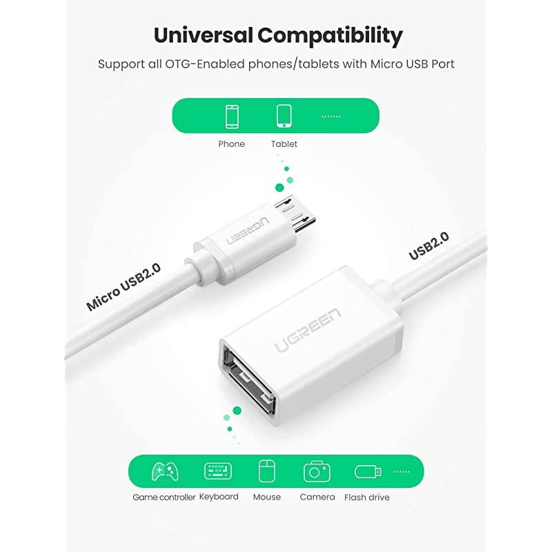 Micro USB 20 OTG Cable On The Go Adapter Male Micro USB to Female USB for Samsung S7 S6 Edge S4 S3 LG G4 DJI Spark Mavic Remote Controller Android Windows Smartphone Tablets 4 Inch White