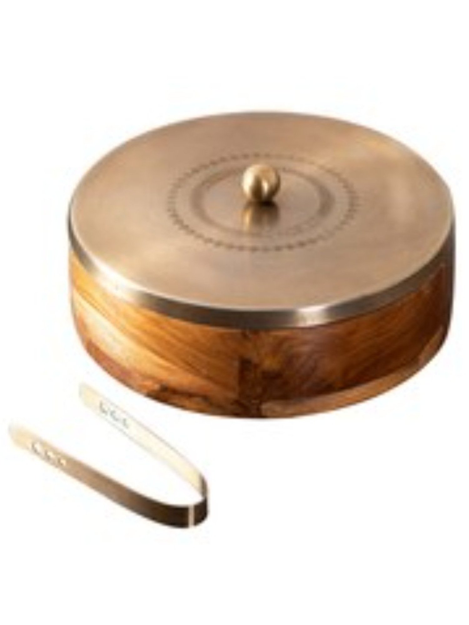 Nestroots Wooden Casserole Box Chapati Box Food Warmer Hotcases Hotpot Roti Box with Gold Lid & Tong