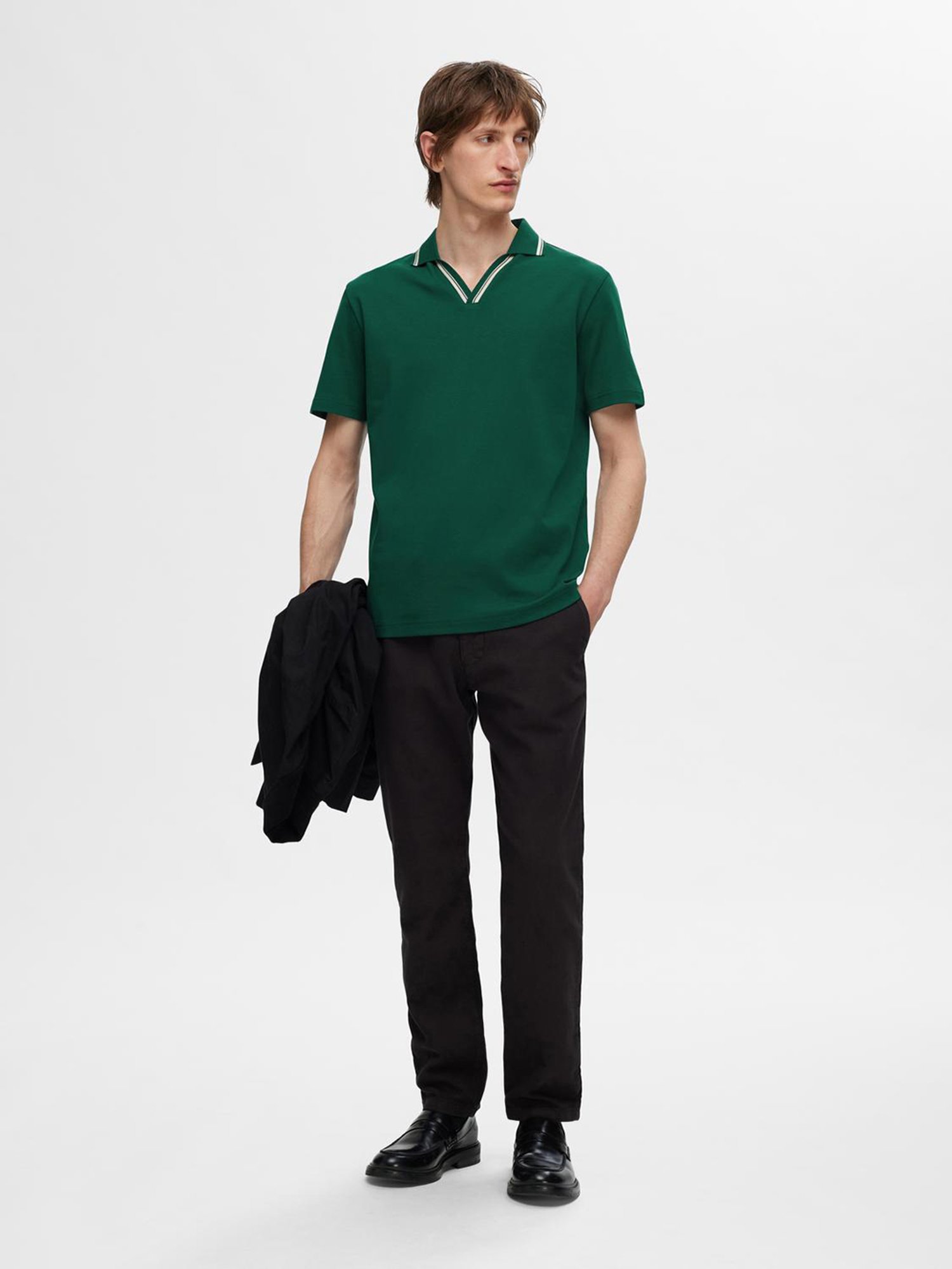 SELECTED HOMME Green Regular Fit Cotton Polo T-Shirt