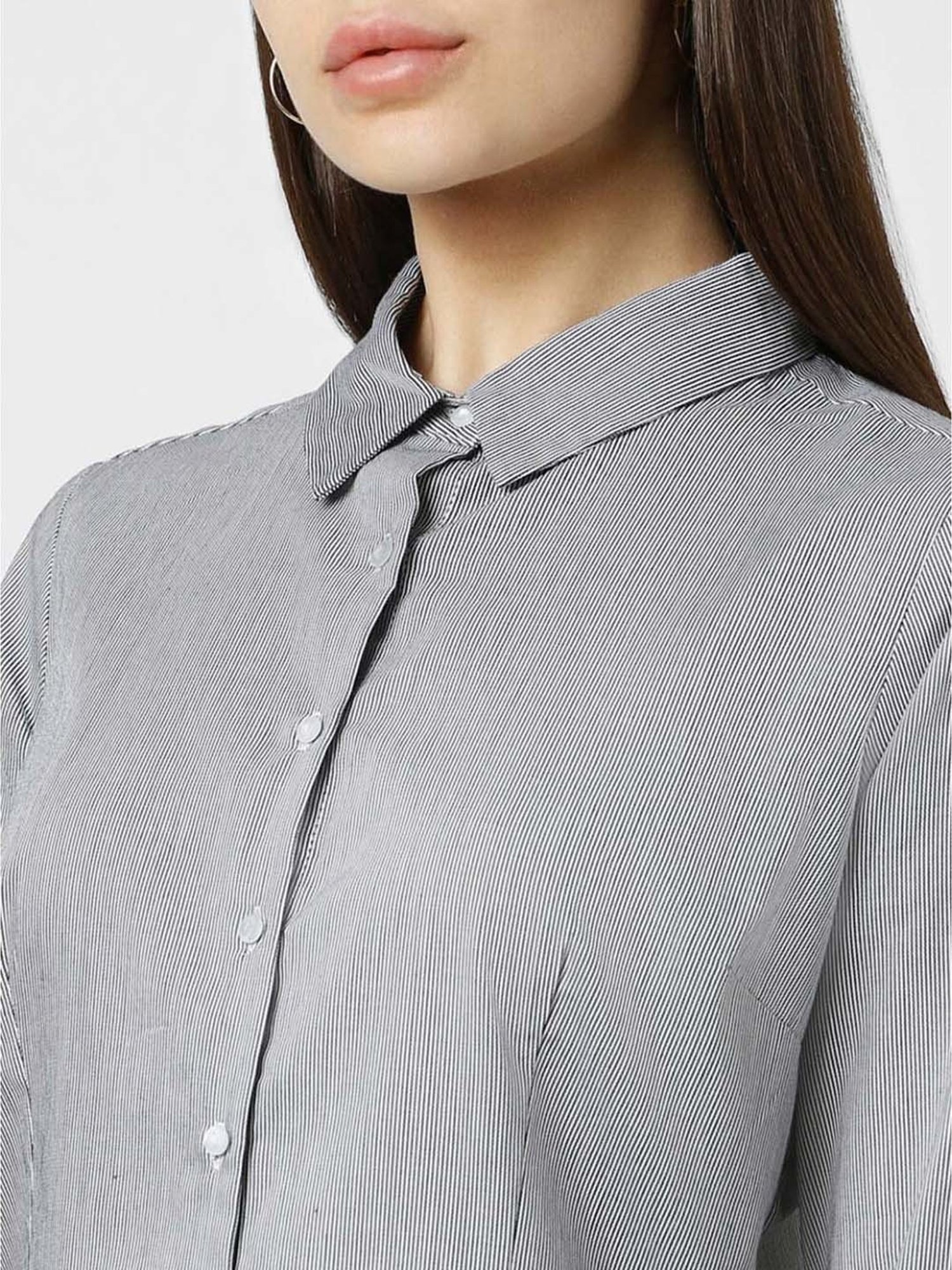Van Heusen Grey Cotton Striped Formal Shirt