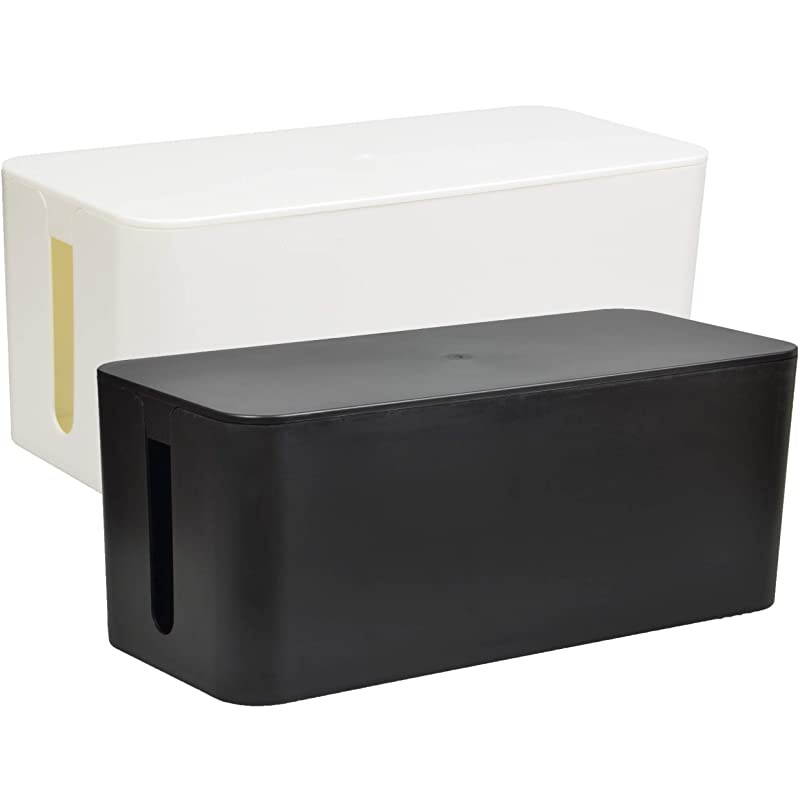 Cable Management Box Set of 2 Power Strip Hider Keeps Children Safe TV Cord Box for Home and Office White Balck